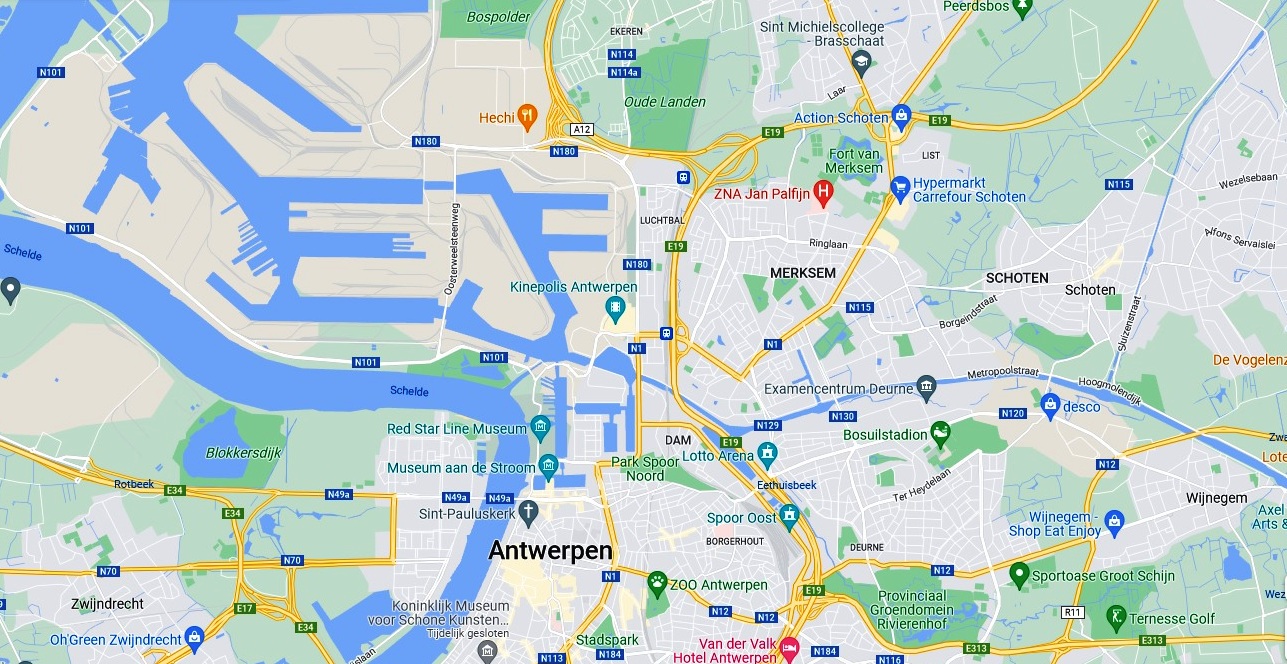 Kaart met de situering van Kinepolis Antwerpen